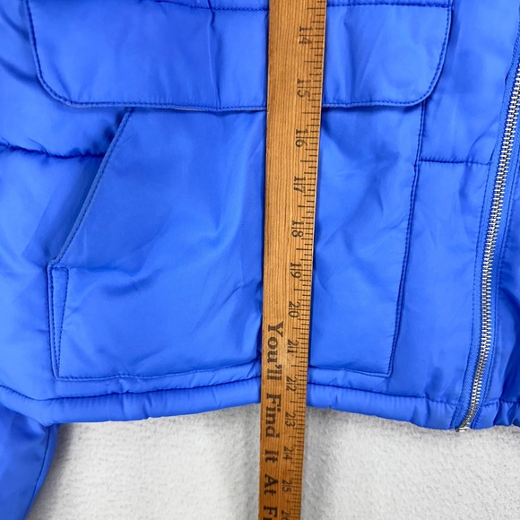 Pilcro Anthropologie Puffer Jacket Womens L Blue Hooded Full Zip Semi Cropped - Picture 6 of 7